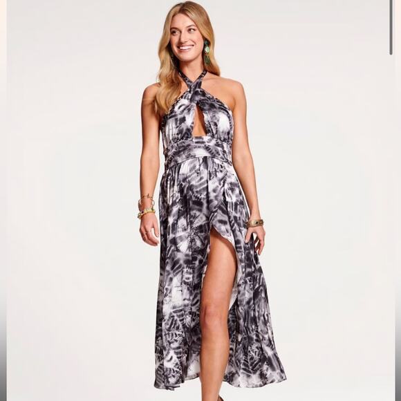 Ramy Brook Women’s Printed Luna Halter Grey Tie Dye Midi Dress Size 6 - Picture 1 of 10